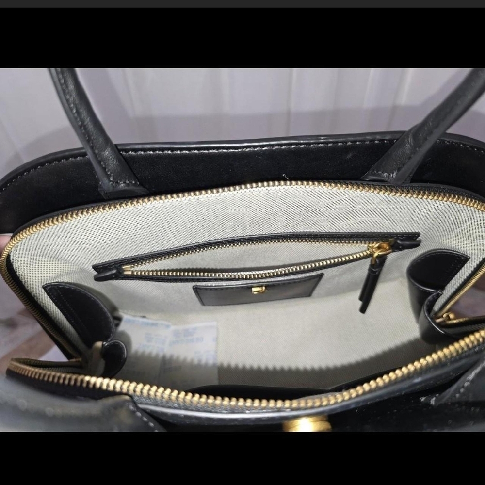 Donna Karan Black Leather Dome Satchel with Gold Accent - Picture 3 of 8